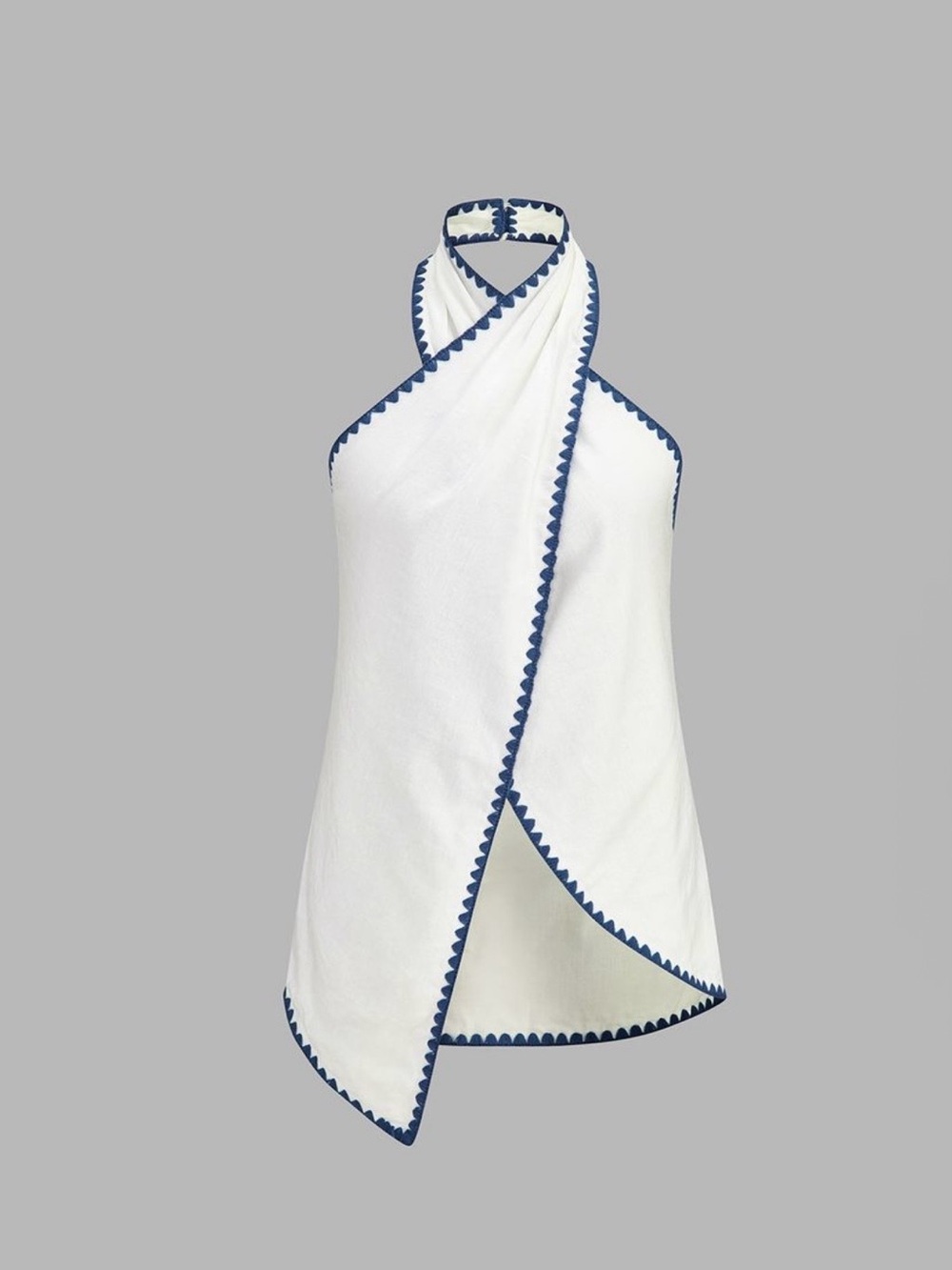 Commense White Halter Short Set with Blue Trim - Picture 3 of 8